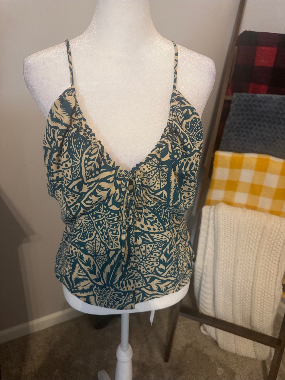 Sienna Sky Green and Cream Printed Spaghetti Strap Cami